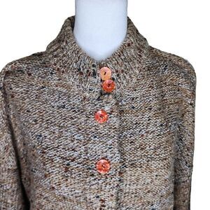 Vintage 80s High Neck Button Up Chunky Knit Sweater Womens Size XL Brown